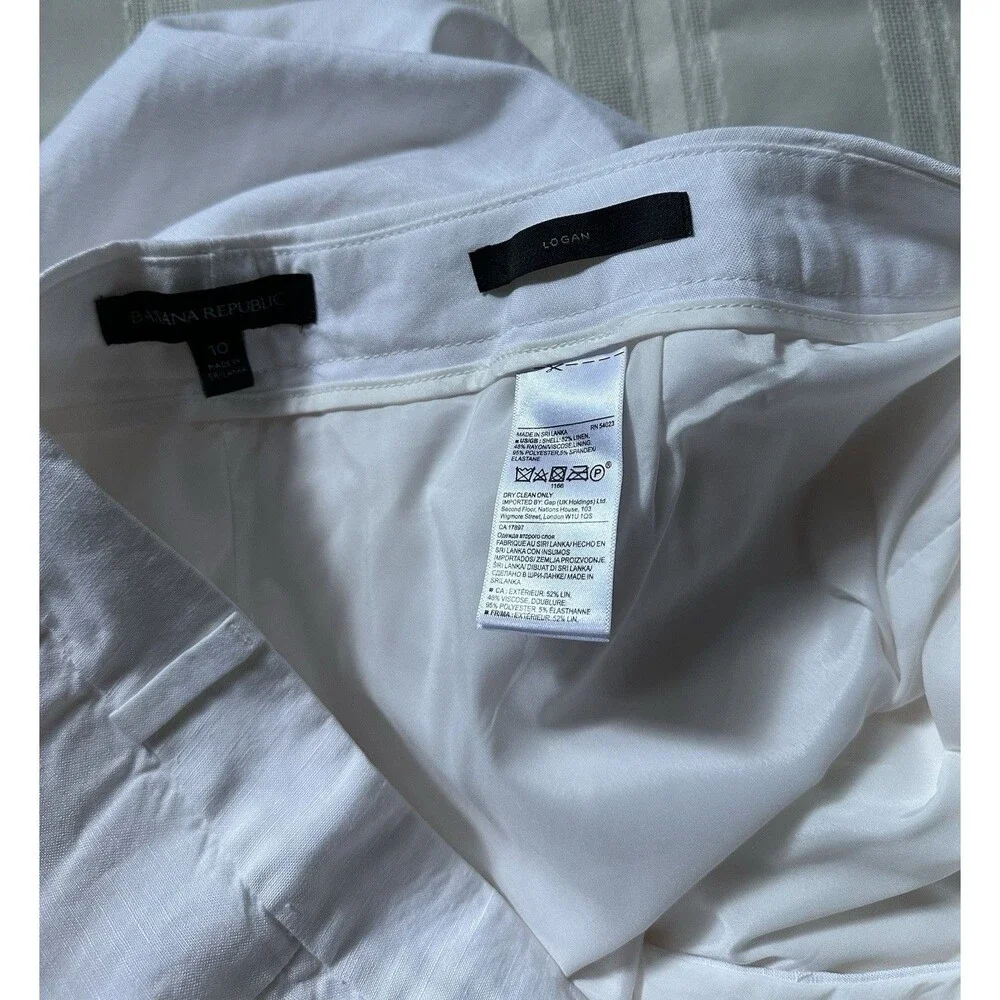 Banana Republic Logan White Linen Blend Straight Leg Tailored Trouser Pants 10